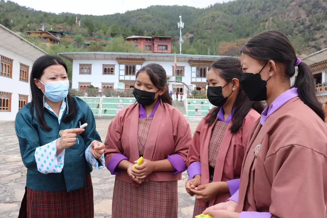 School Health Coordinator Yangchen Dema explains about tampons