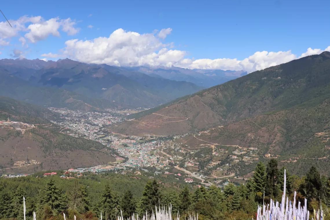 A view of the Thimphu valley in Bhutan from above