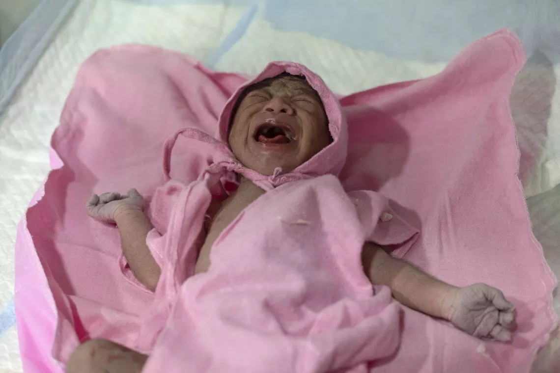 A newborn child at the Galiyakot Community Health Centre.