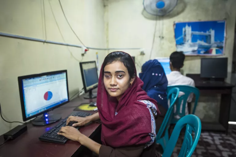 Nupur takes computer training with the CCT she receives