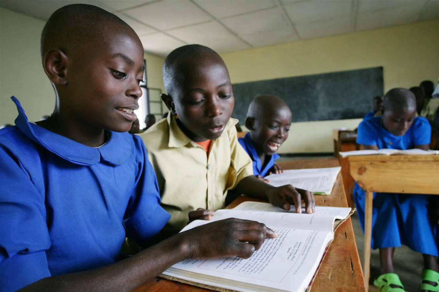 Boys and girls as students in school in Rwanda