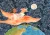 Illustration of a young girl riding a dragon above the earth towards the moon, from UNICEF's story "My Hero Is You" about how kids can fight COVID-19.