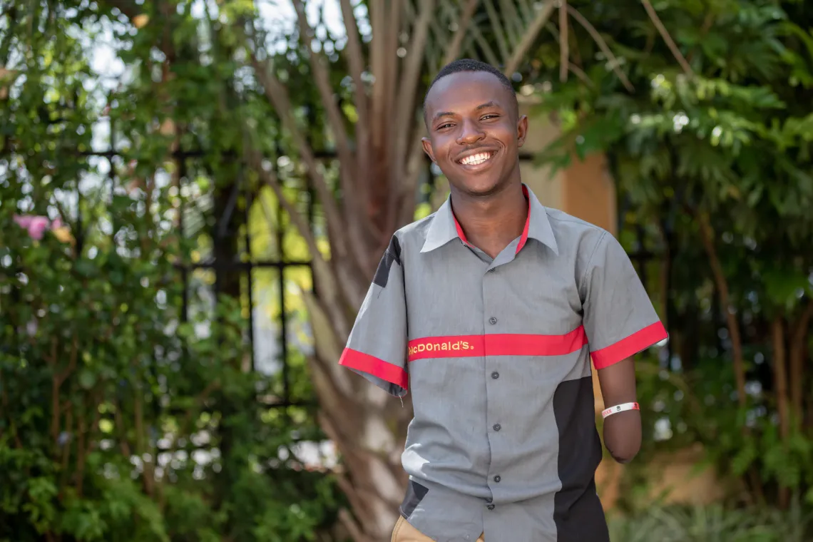 Christian Ishimwe, 18, lost his arms in an electricity accident when he was 8 years old. He participated in UNICEF's Activate Event for International Day of Persons with Disabilities in Rwanda.