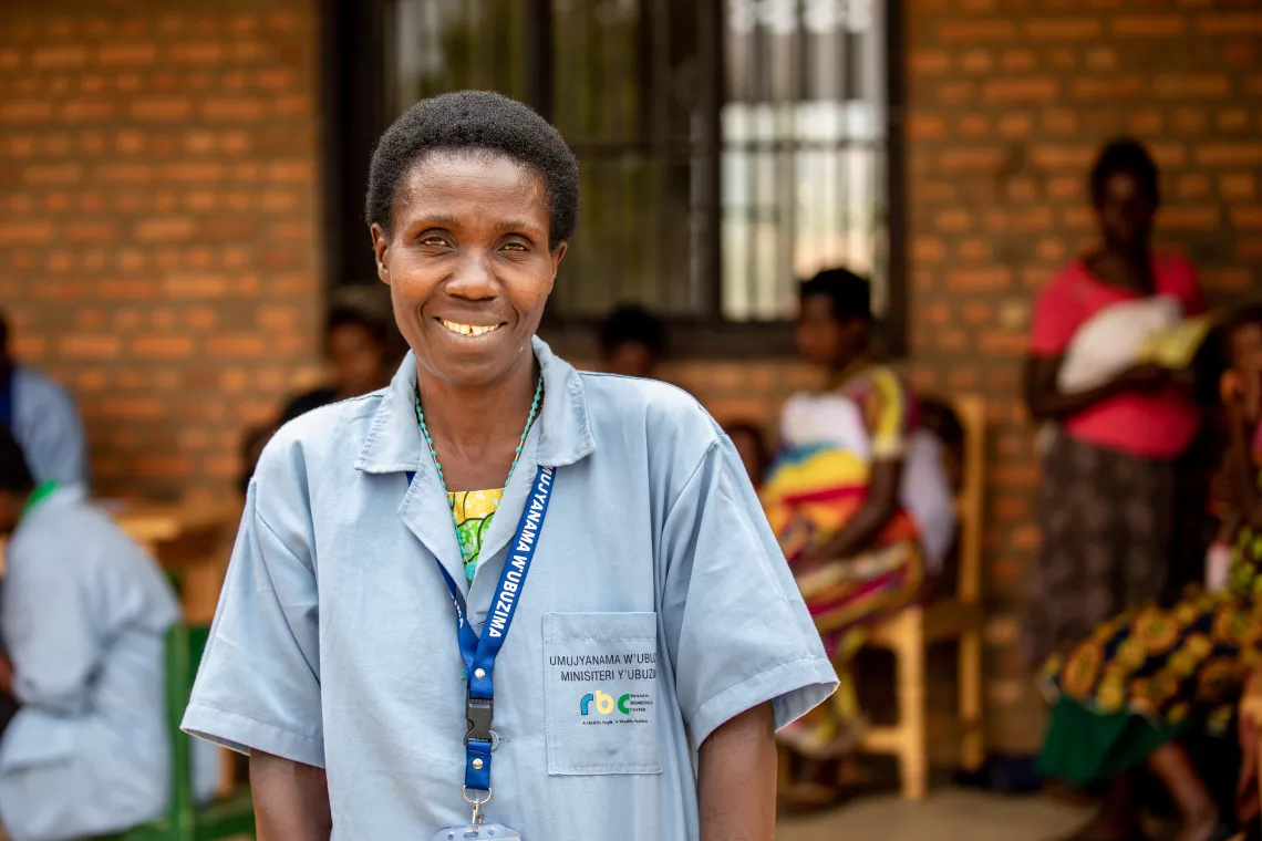 Elisabethe Uwimana, 50, is the lead community health worker in Nemba Sector, Gakenke District, Rwanda. She has been a community health worker since 1999, and receives consistent trainings from the Ministry of Health, UNICEF and other partners to keep her skills sharp. 