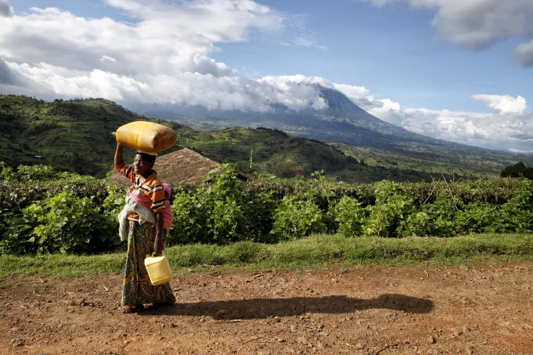 Villagers fetching water from a UNICEF provided water point in Musanze District.