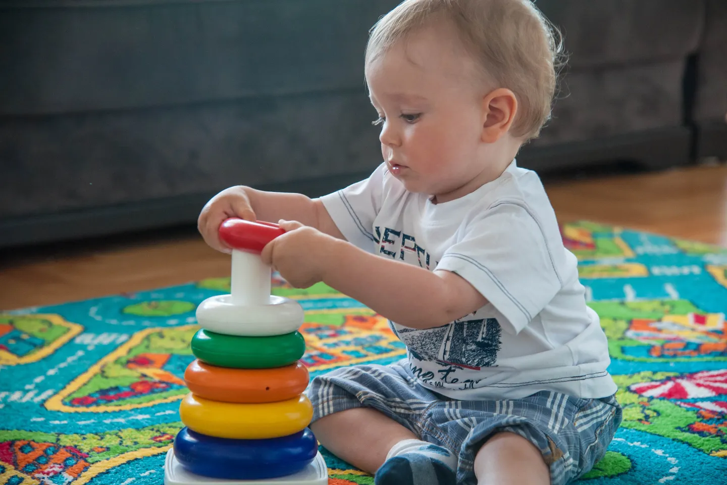 Boy playing with his toys