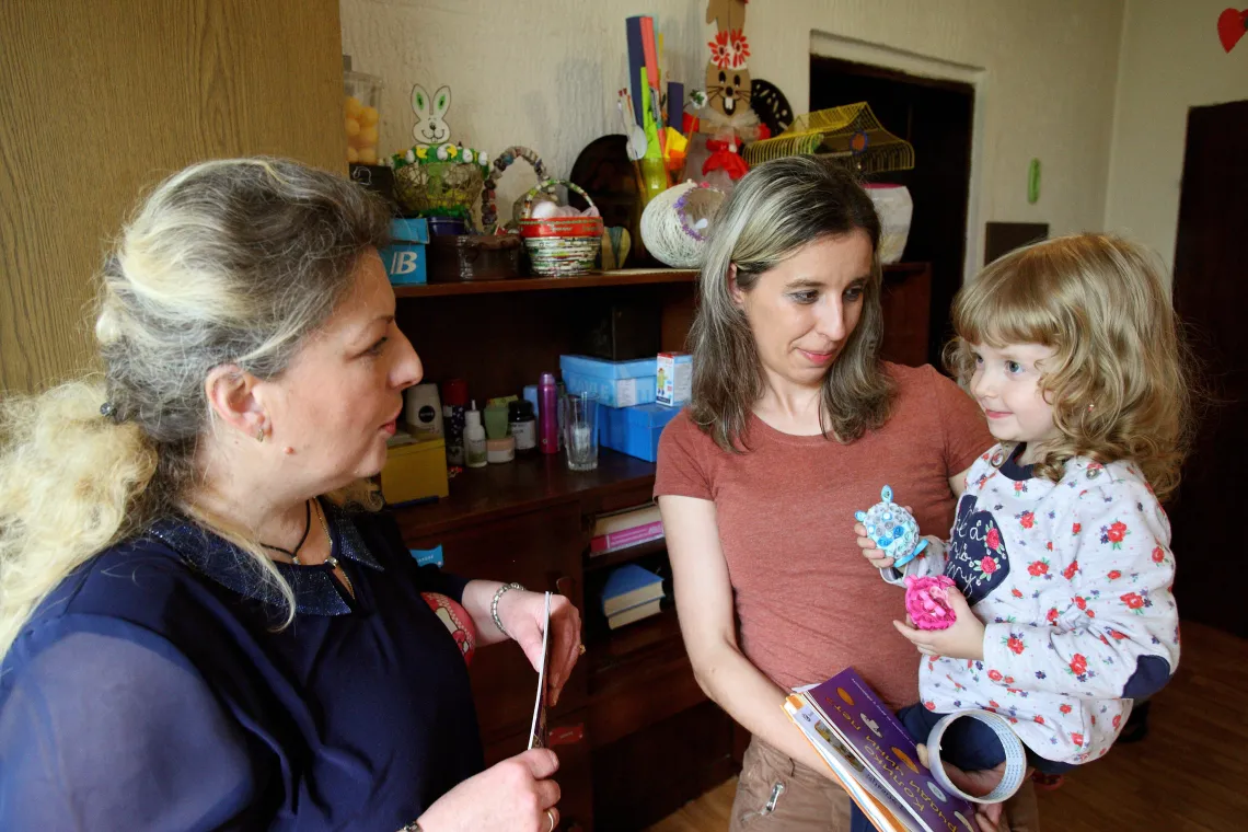 Tea with her mother and visiting nurse Ivanka