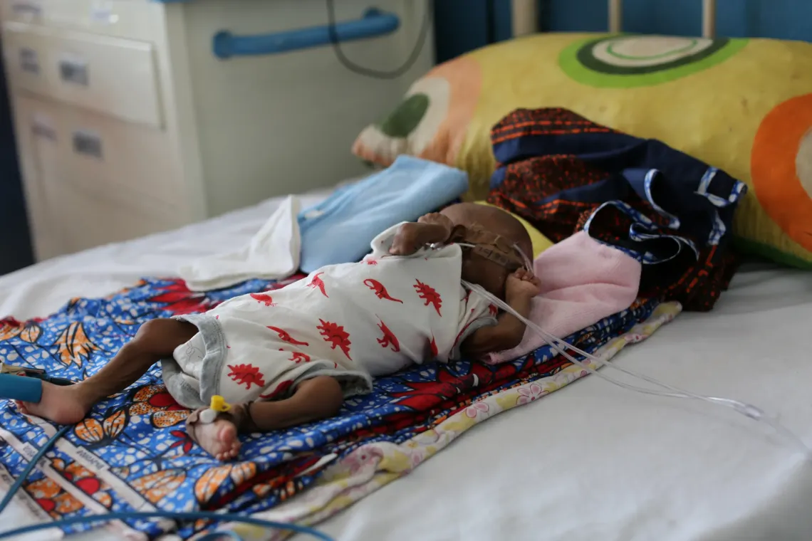 A 2-month-old baby receives oxygen at the Ola Durin Children's Hospital 