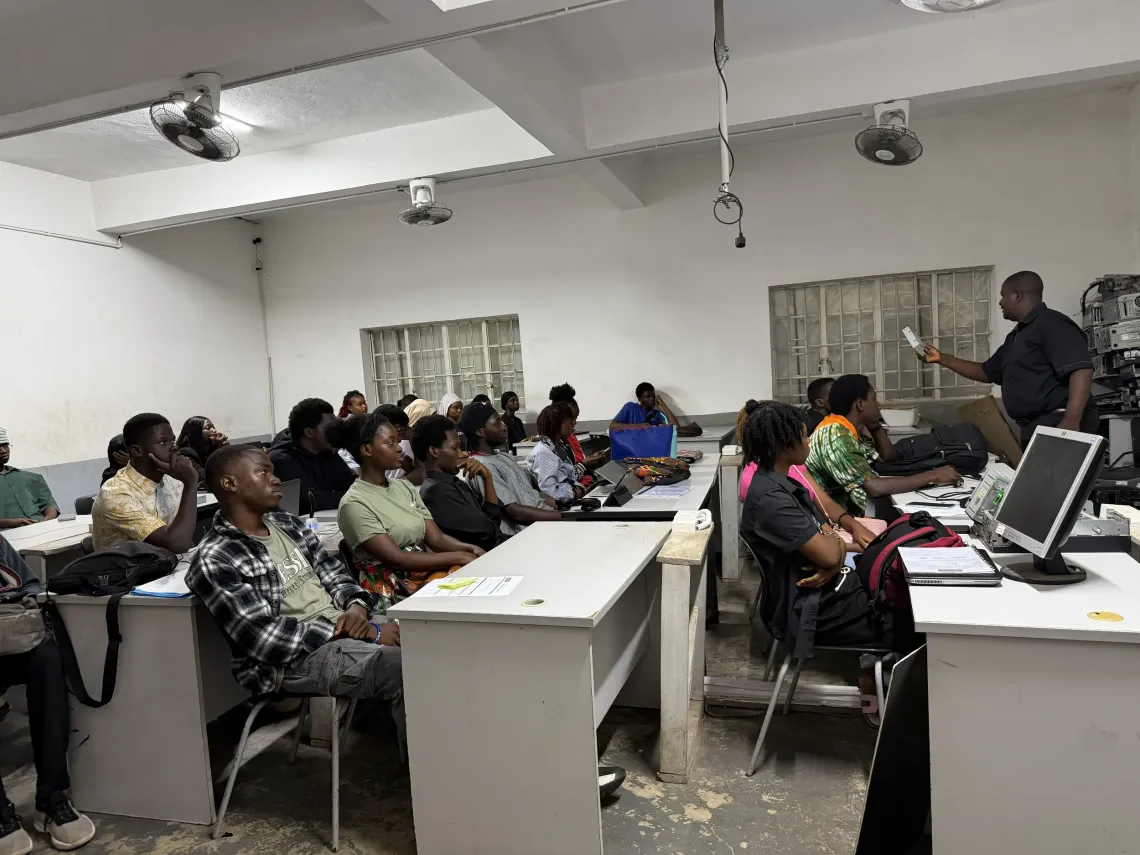 Students participate in a Digital Public Goods learning session at the Limkokwing University of Creative Technology, where open-source principles and digital innovation are integrated into academic modules. 