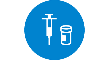 Icon representing vaccines - a syringe and medicine bottle