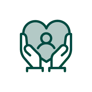 Icon: Advocacy - hands holding up a human in a heart
