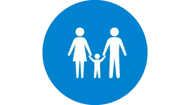 Icon representing affected population - 2 adults holding hands of a child