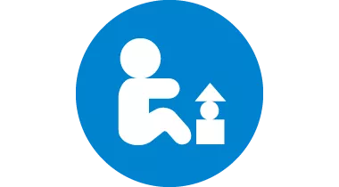 Icon representing early childhood development - child playing with building blocks