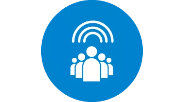 Icon representing raising awareness - group of people with a rainbow over theor heads
