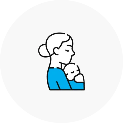 Illustrative icon of a mother holding her baby.