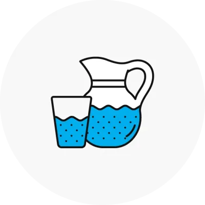 Illustrative icon of a drinking glass and water jug.