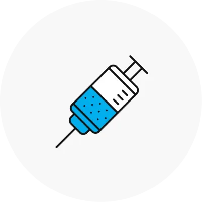 Illustrative icon of a vaccine syringe. 