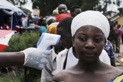 Ebola screening centre at the Uganda-DRC border.