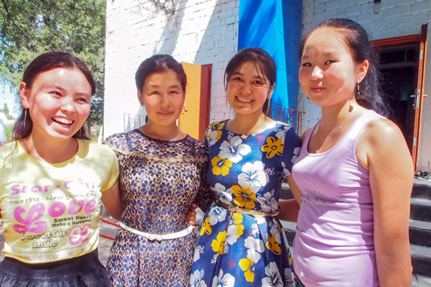 Aigerim (far left) and other girls from the Vasilevka village menstrual hygiene training team. 