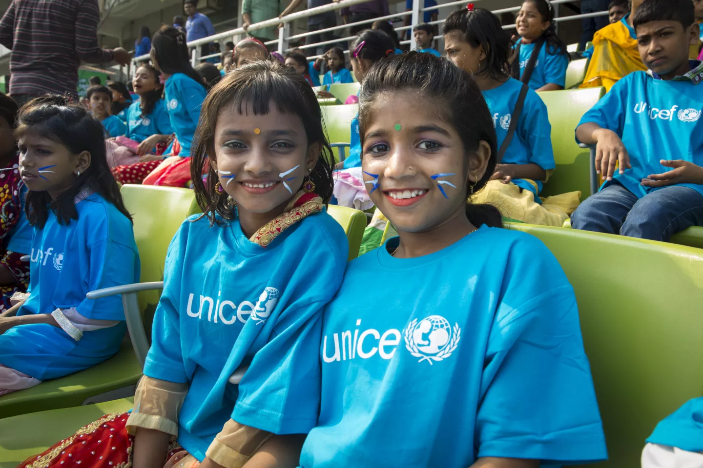 Children celebrate World Children&rsquo;s Day in Dhaka at a Goodwill Cricket Match organized by UNICEF Bangladesh and the Bangladesh Cricket Board. 