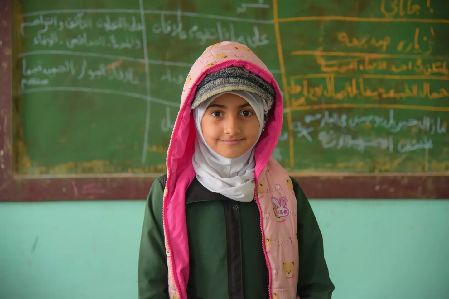 A student at Al-Zahra&rsquo;a school in the classroom in Yemen.
