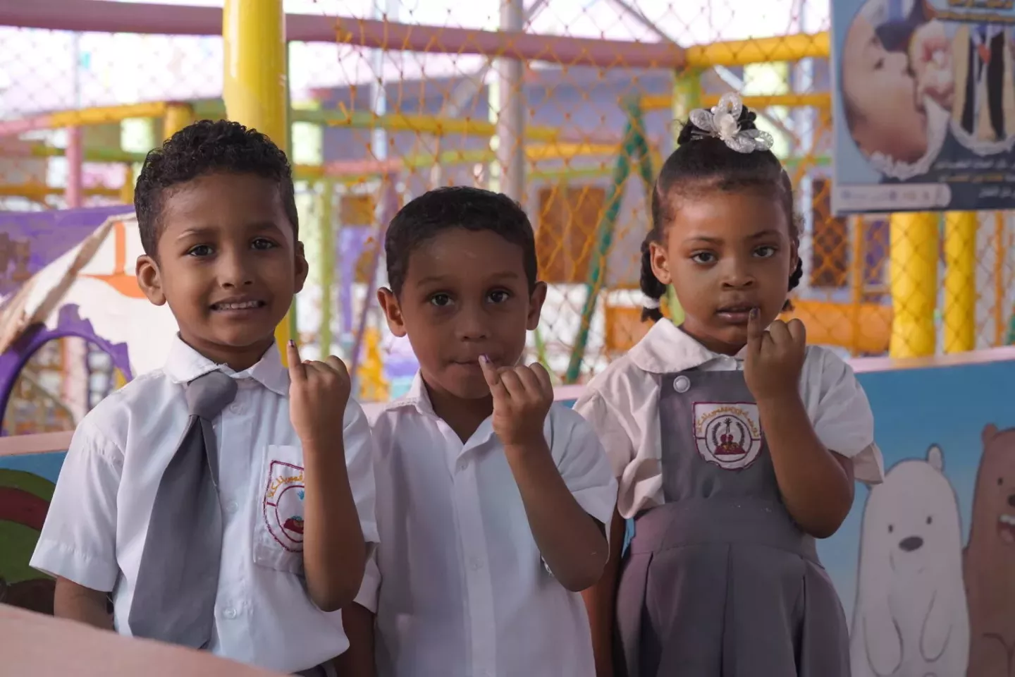 Children are happy to receive their polio vaccine during a UNICEF campaign in Yemen.