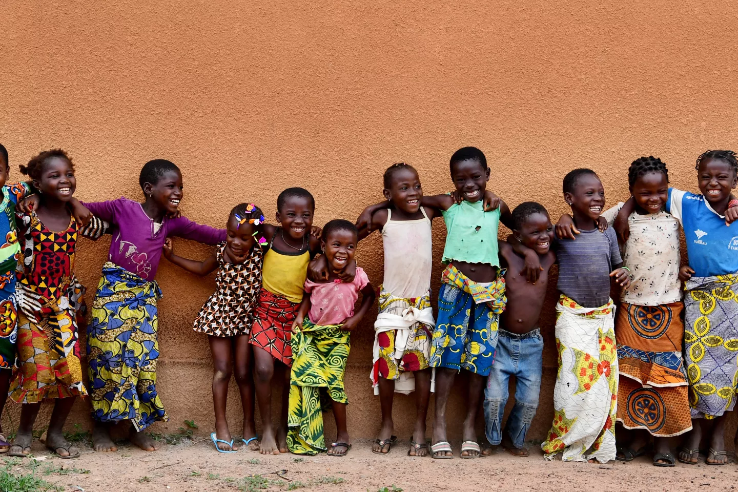 Happy children in the village of Kpatrakaha, in the region of Korhogo, in the North of C&ocirc;te d&rsquo;Ivoire, 2020.