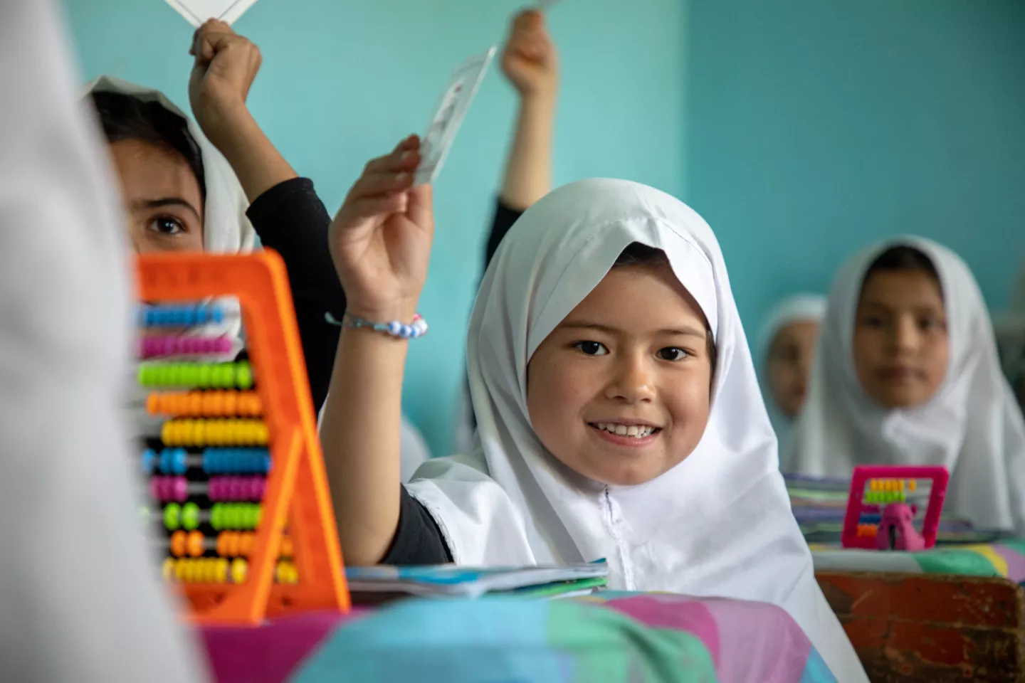 Afghanistan: On 11 June 2024, primary school students in Kabul interact with other students and teachers. 