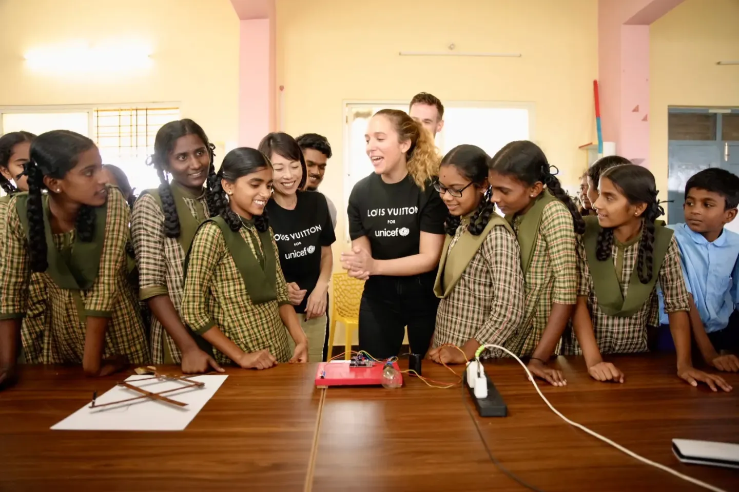 LV for UNICEF Reporters visit an innovative laboratory where teenagers create technical and digital prototypes in Karnataka state, India.