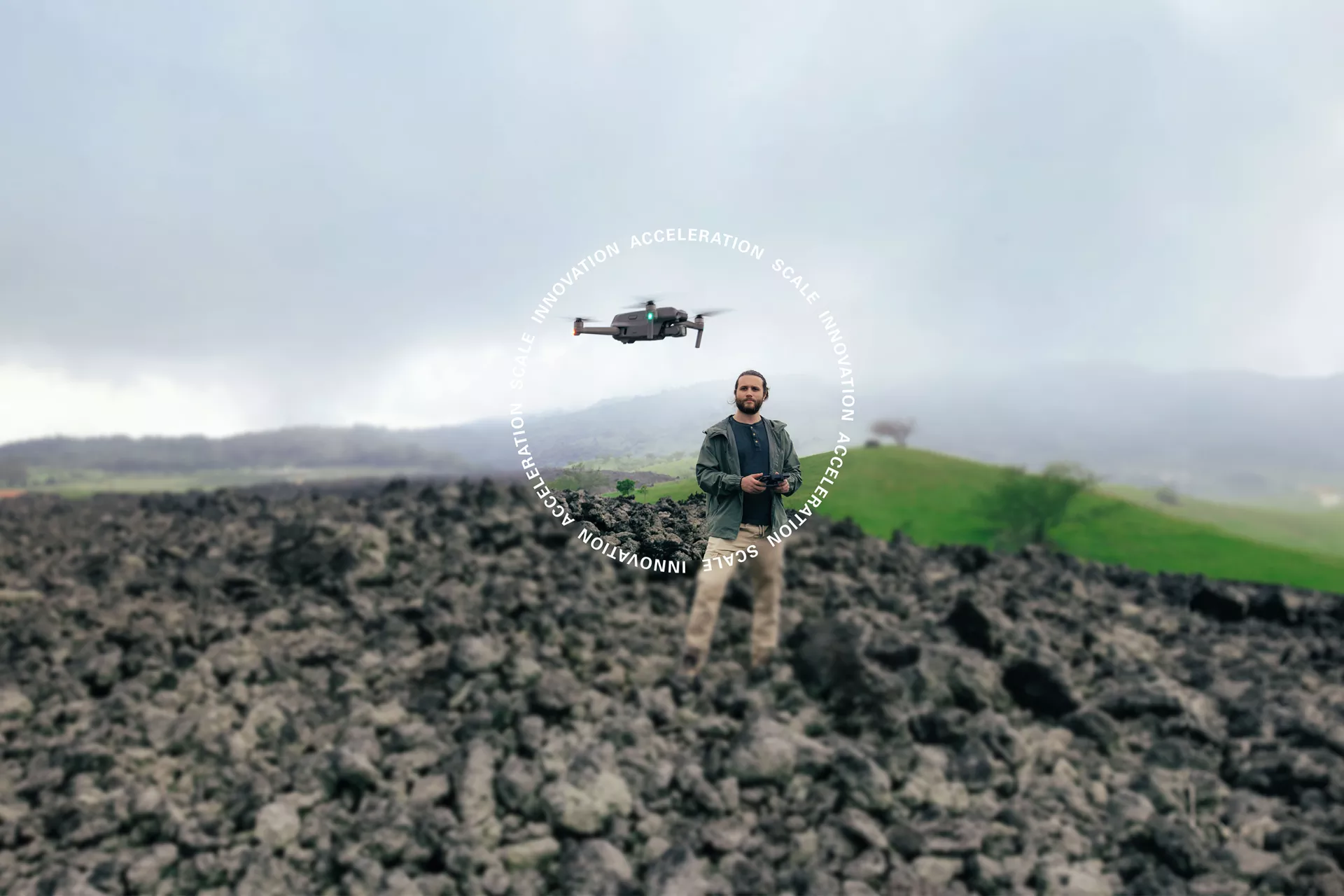 young man controlling a drone