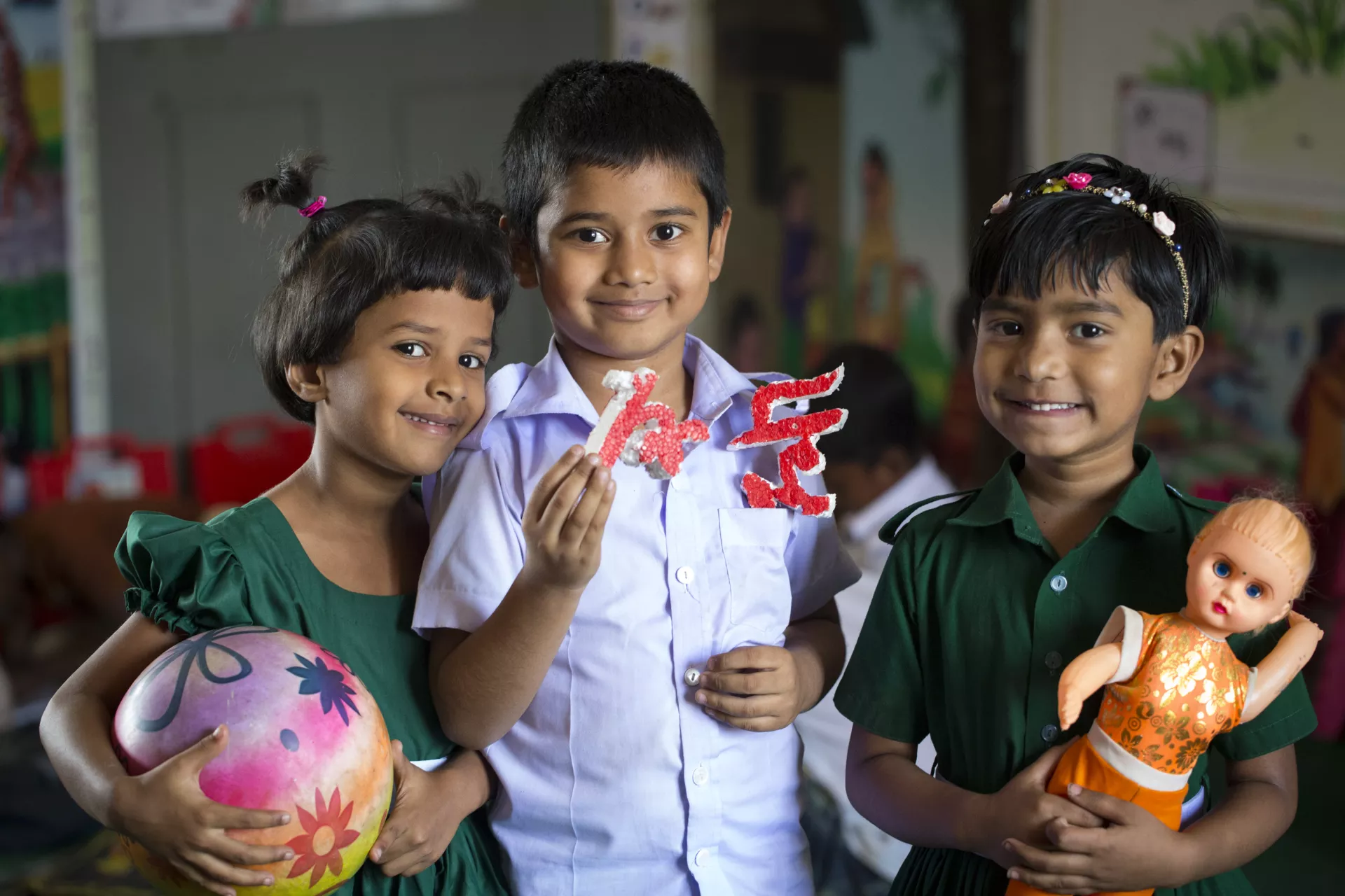 After the class the kids are playing with toys at Hatimara GPS (Govt. Primary School) Pre-primary School. Gazipur. March 25, 2019.
