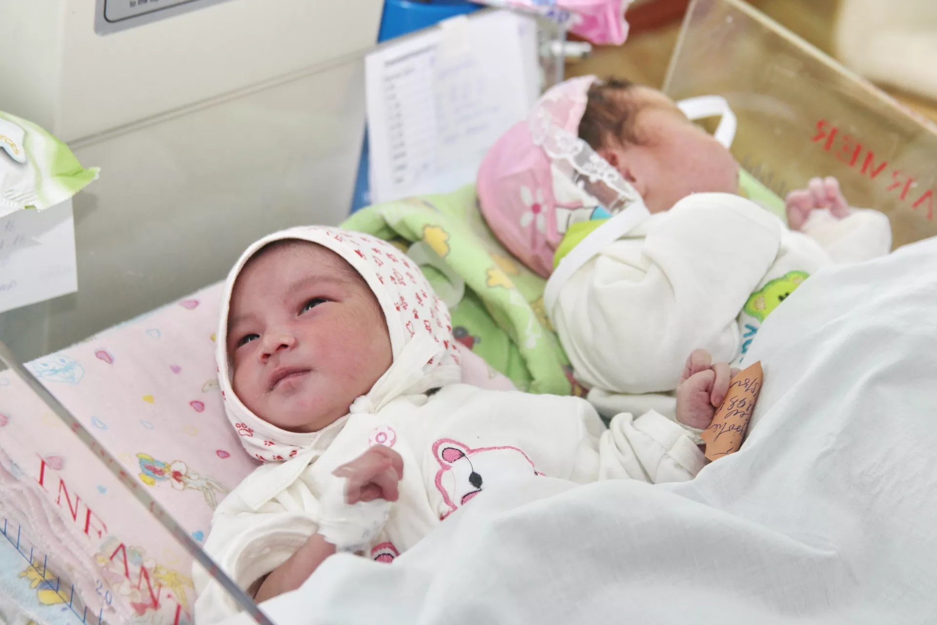Two babies in the resuscitation unit at Bishkek's National Centre for Motherhood and Childhood.