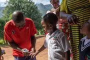 A child receives a dose of the polio vaccine.