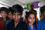 Pakistan. Children are pictured at a UNICEF-supported temporary learning centre for children affected by the 2022 floods in Sindh Province.