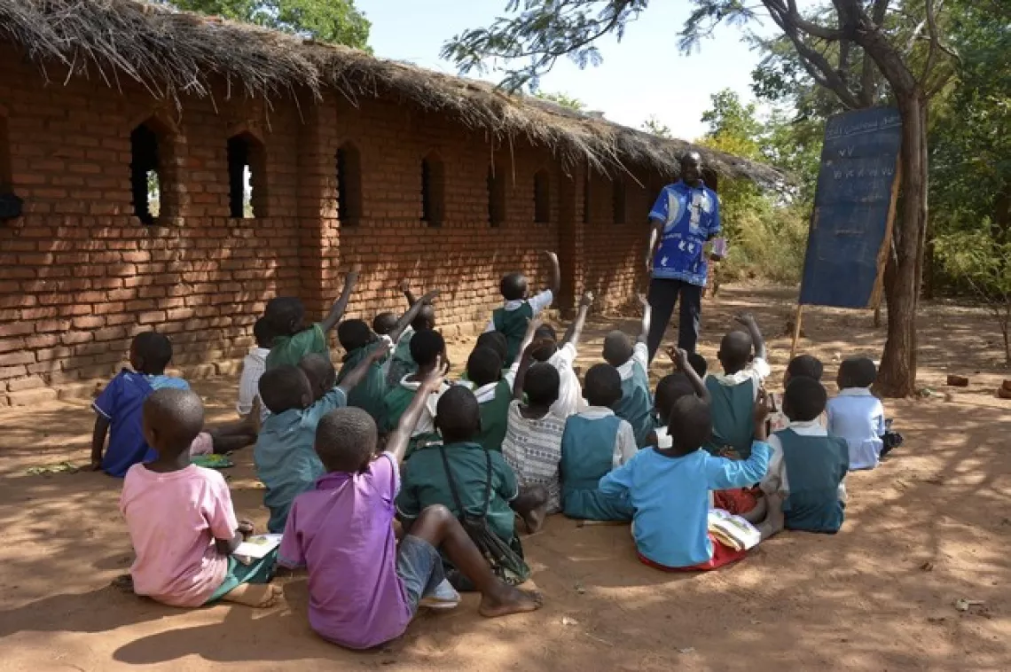 School children in Malawi in class outside