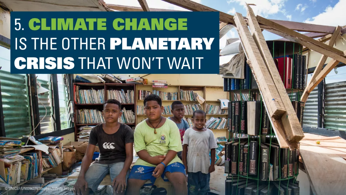 Climate change: Students sit in a library in Fiji devastated by a tropical cyclone 