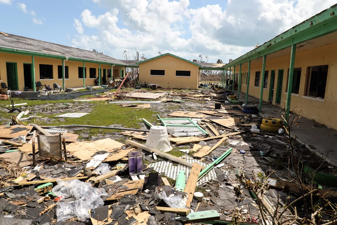 Exterior view of a destroyed school in Marsh Harbour.