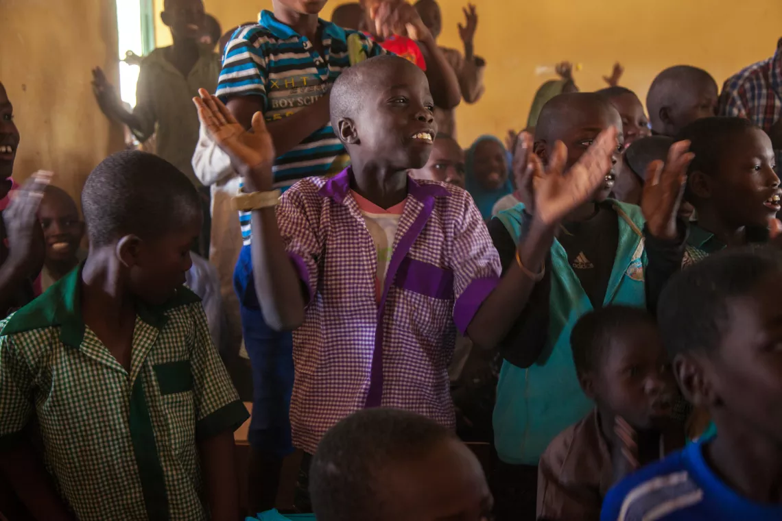Modu participates in class at his school in Monguno.
