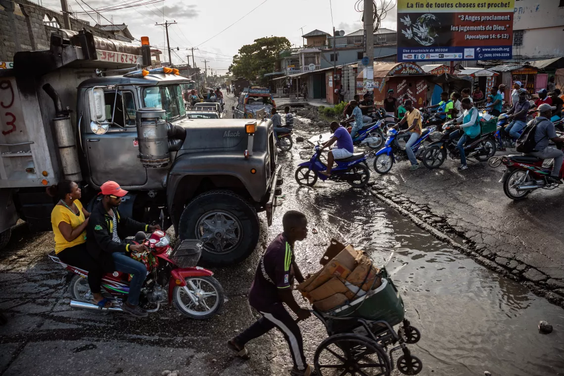 A street scene in the centre of Les Cayes, a small city in the south of Haiti that was badly impacted by the earthquake. 