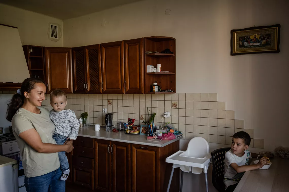 The family in their new home in Poland.
