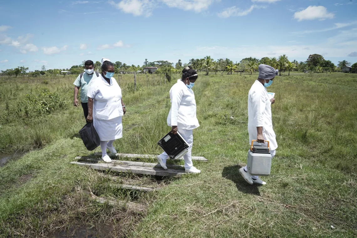 Health workersl arrive at Florencia Mena&rsquo;s home in the community of Sisin, indigenous territory of Twi Yahabra in the North Caribbean of Nicaragua.