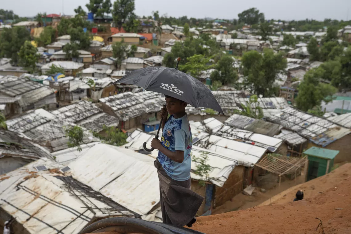 Bangladesh. A boy stands overlooking one of the camps in Cox's Bazar.