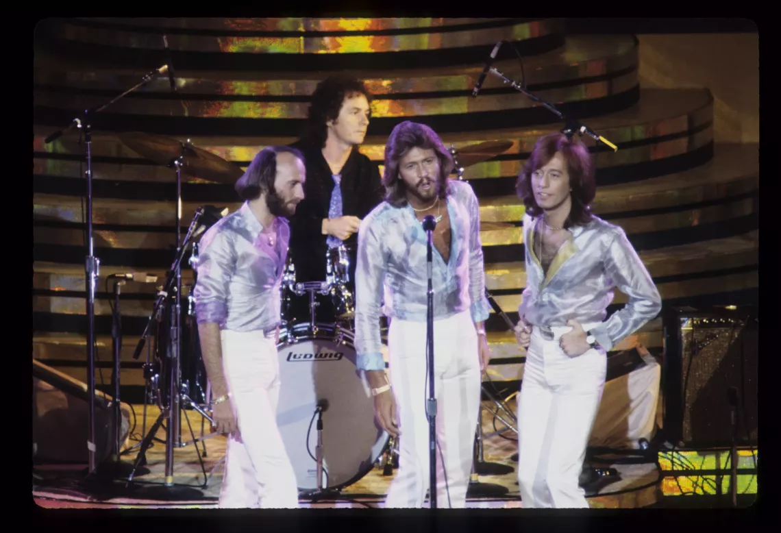 The Bee Gees performing.