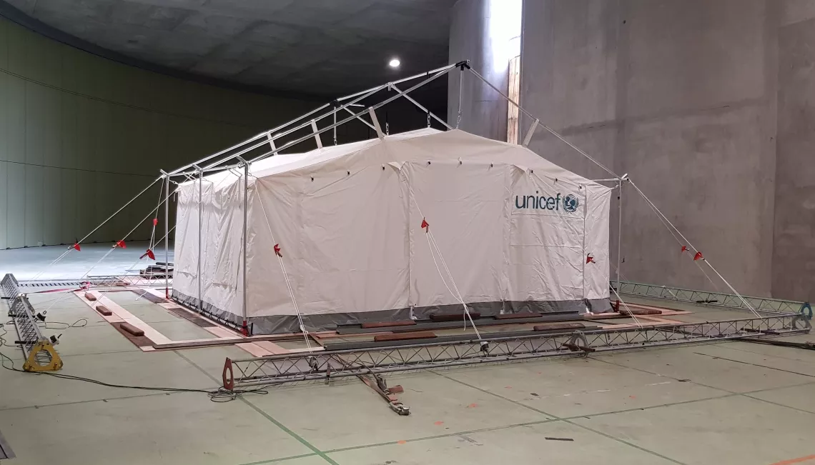 France. A prototype of a High Performance Tent is tested at the Jules Verne Wind Tunnel in Nantes.