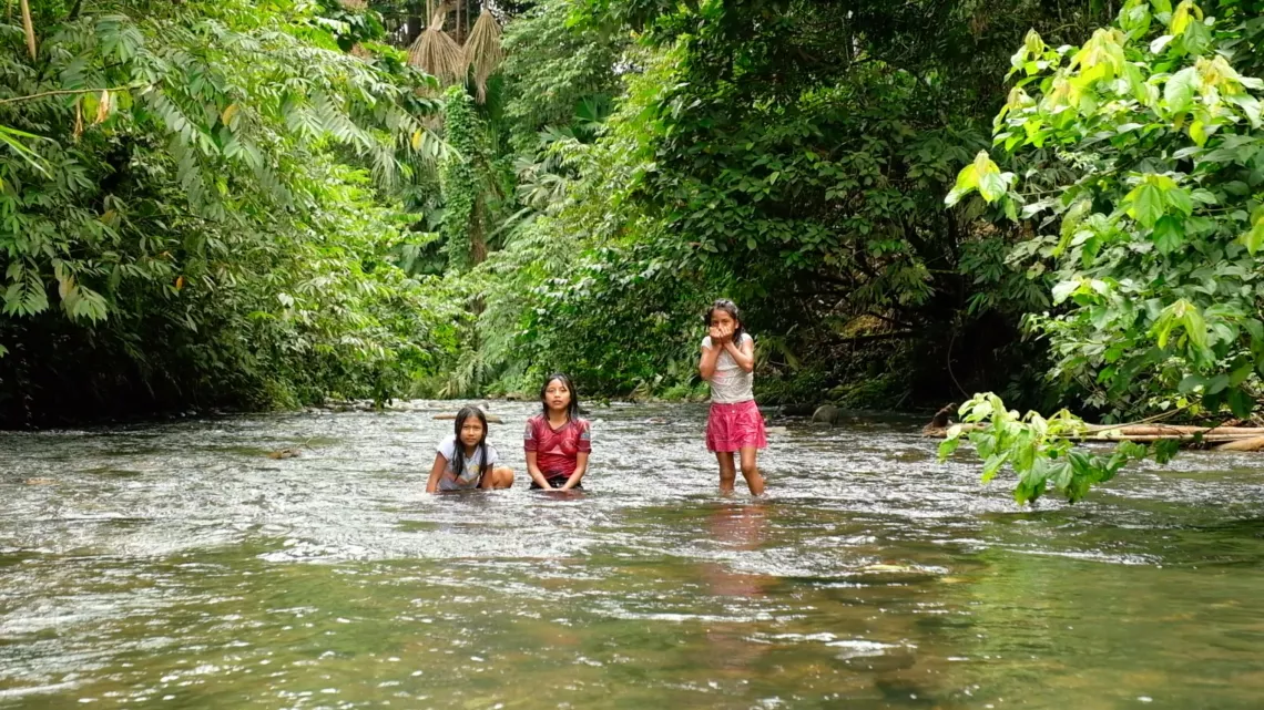 Ecuador. Children play in a river.