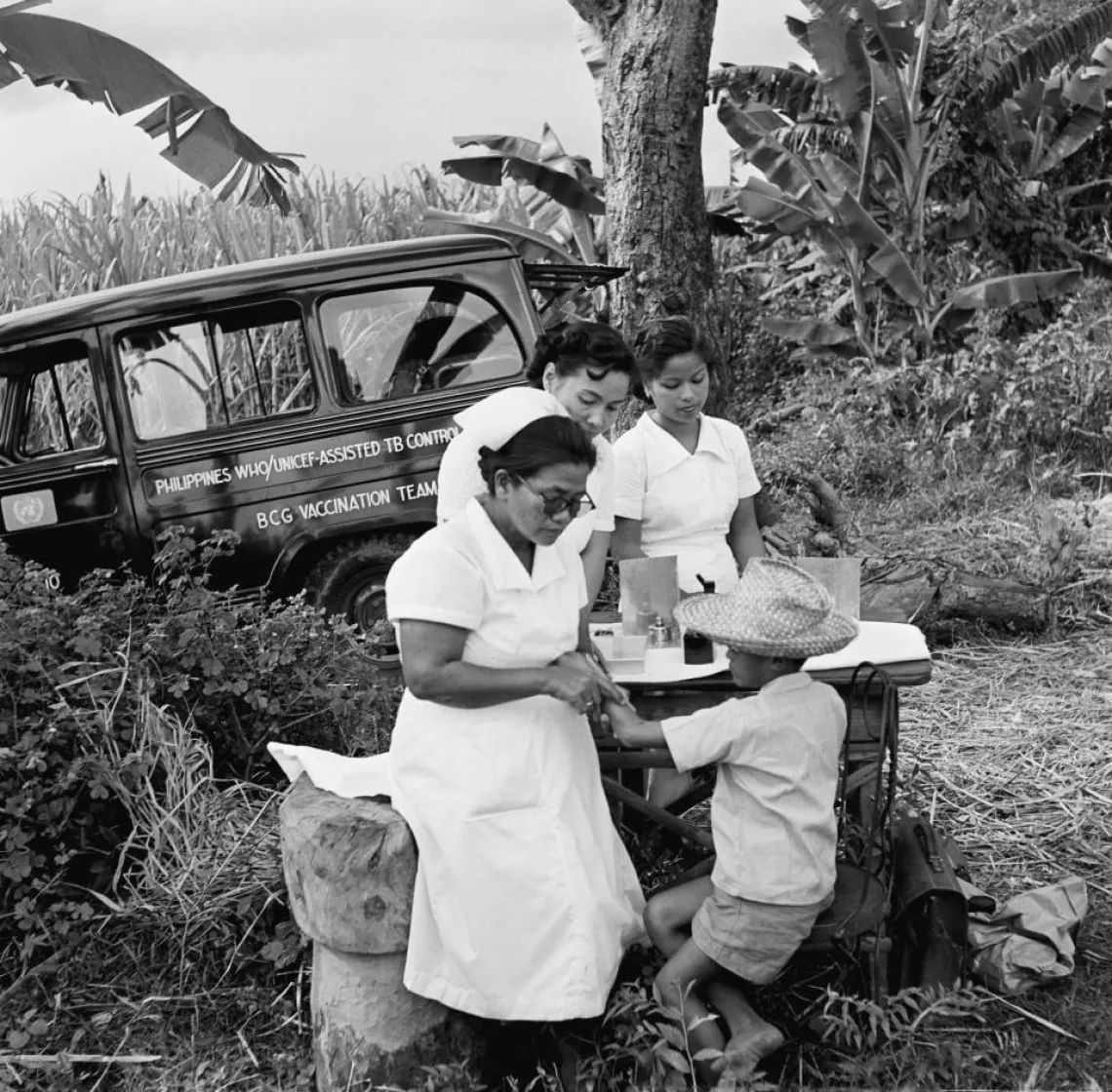 A child is tested for tuberculosis.