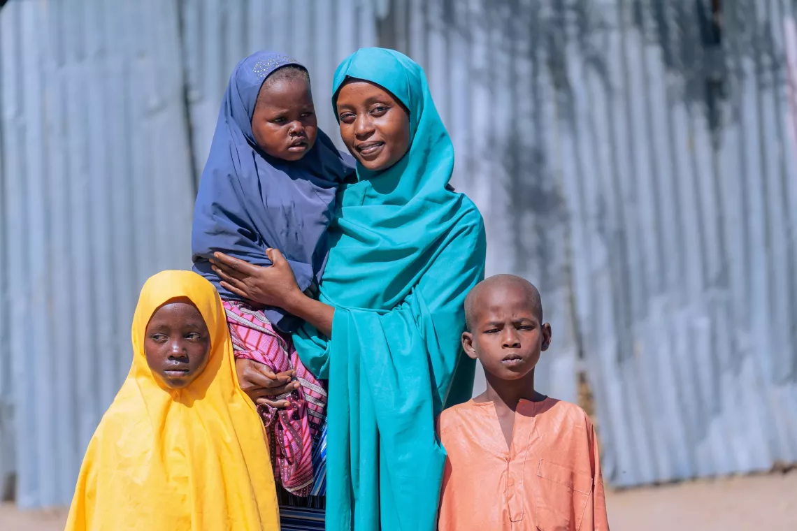 Aisha and her family. G.S.S.S IDP Camp in Bama, Nigeria, on December 1, 2023.