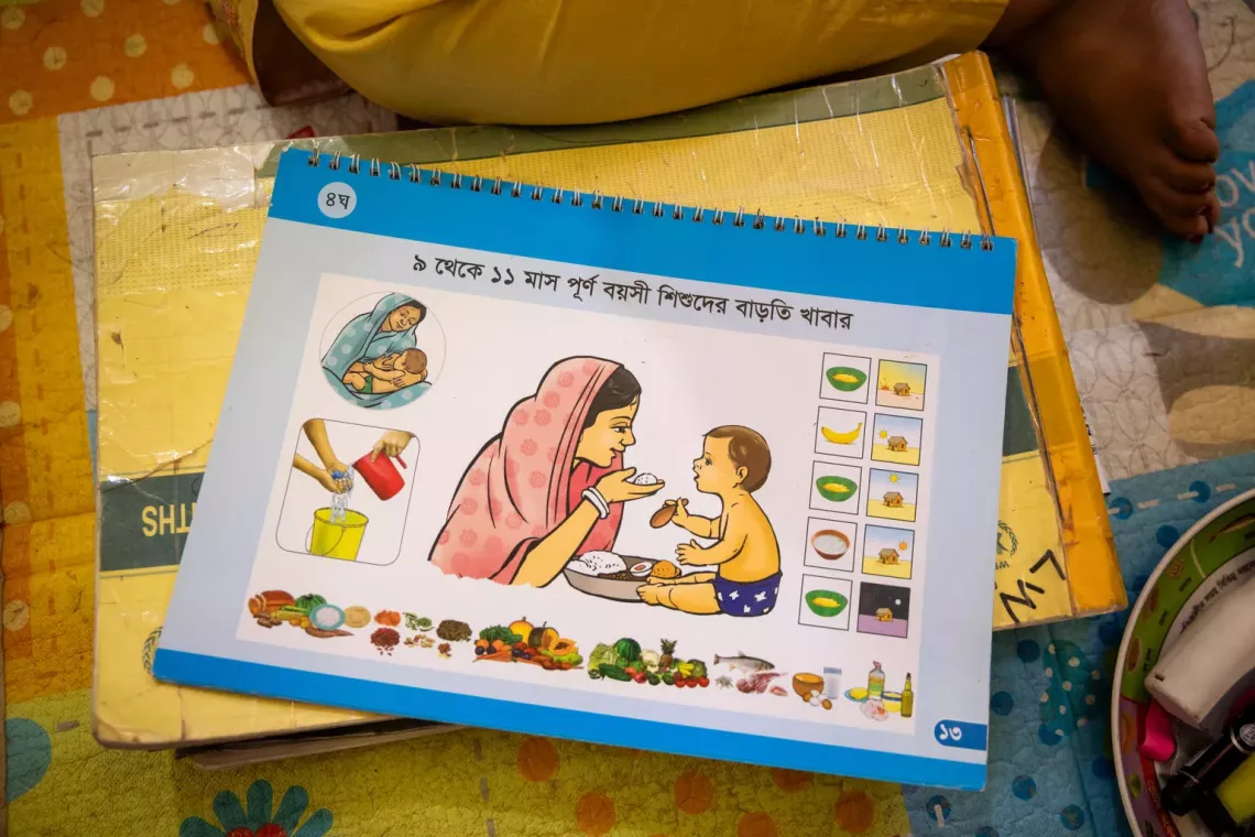Bangladesh. A picture of a flip chart used by nutrition counsellors to teach caregivers about healthy nutrition.
