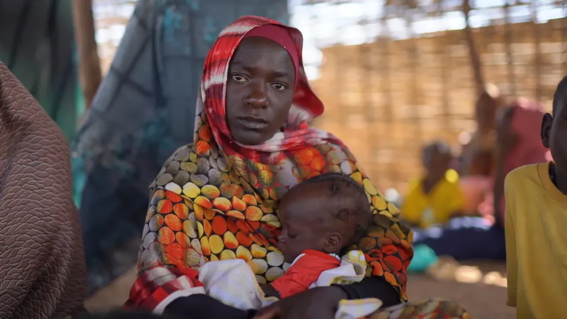 Sudan. Mothers and caregivers bring their children for treatment and support at a UNICEF-supported nutrition centre in Tawila.