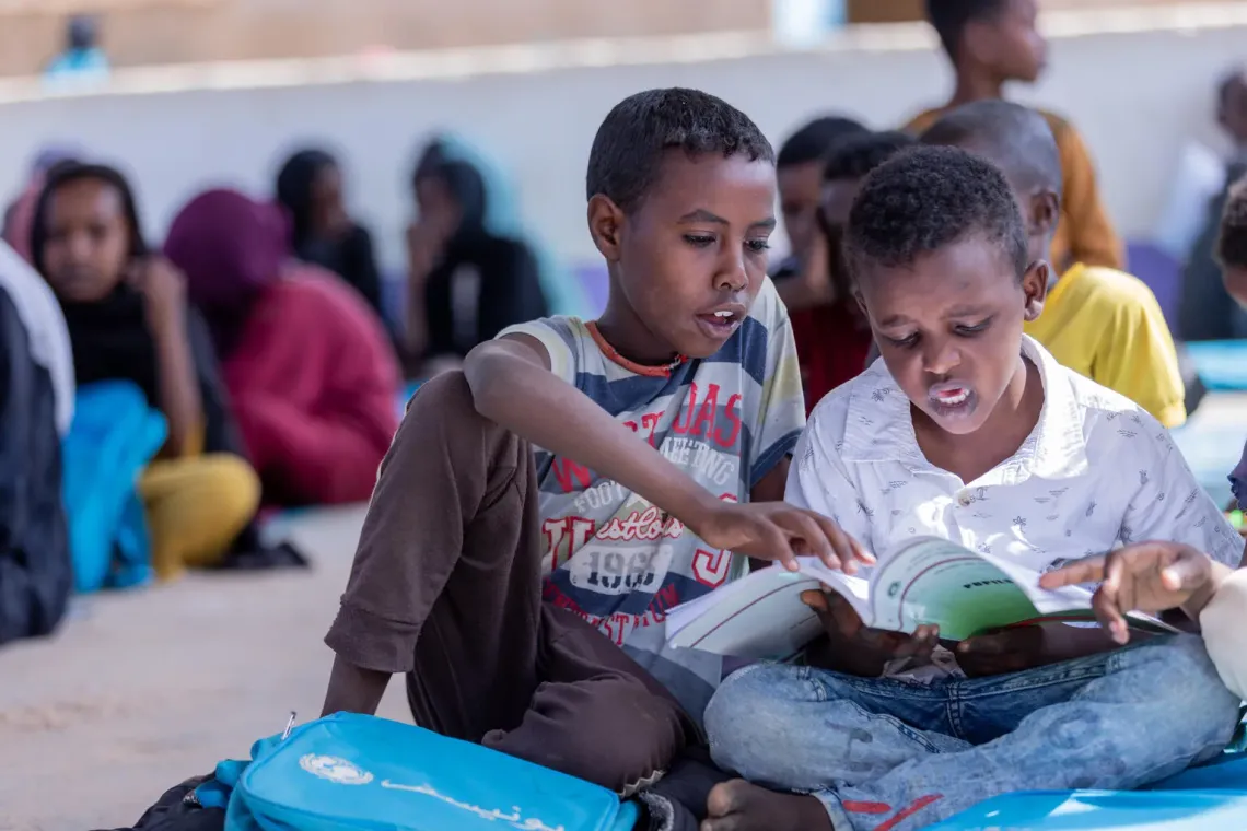 Sudan. Children attend a learning session at a safe learning space in Al-Geneina, West Darfur.